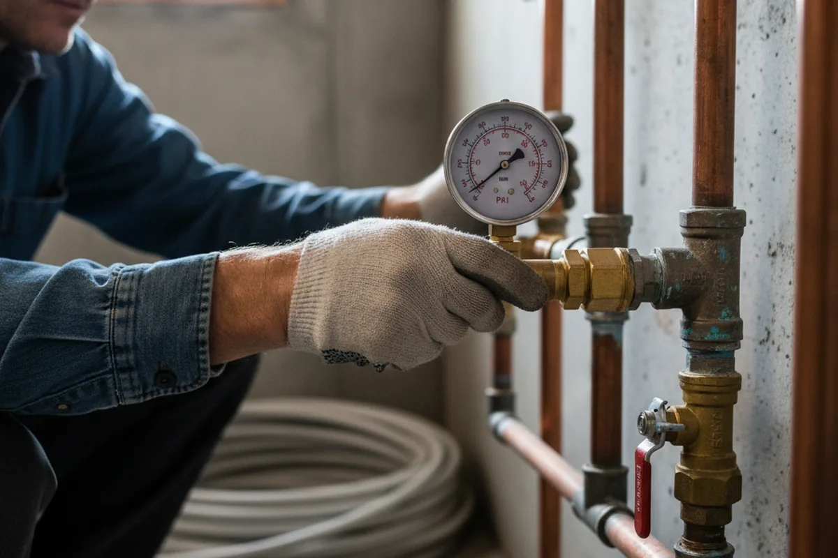 Pressure testing a repaired line during Water Line Repair in Pescadero